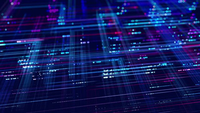 Lines form hologram information blocks, ai construction light grid, info concept lines and nodes. Big data fields. Hi-tech info technology. vj loop abstract background sci fi theme