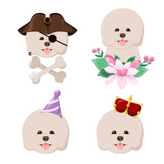 A set of cute dogs. Bichon frise in cartoon style.
