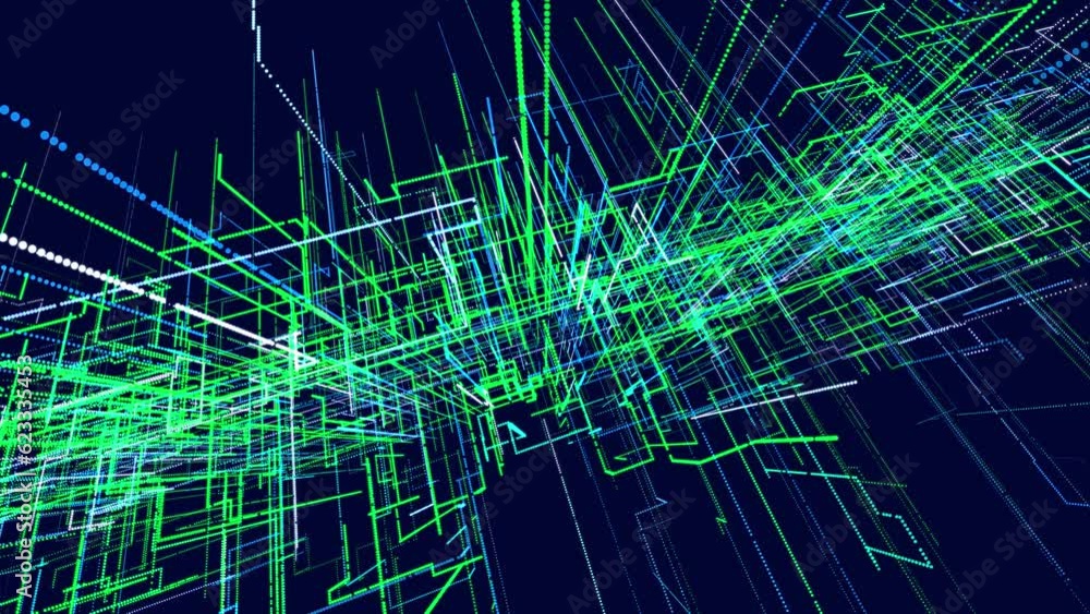 Poster glow particles form lines. info concept lines and nodes, ai construction light grid. lines form gree