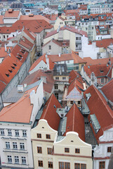 Vertical aerial view of the historic buildings in the Old Town of Prague, Czech Republic