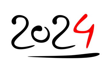 Hand drawn 2024 numbers, Chinese New year calligraphy, calendar design. Typography graphic element for greeting card, banner, poster. Vector illustration isolated on white background