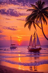 Obraz na płótnie Canvas sailboat at sunset beach