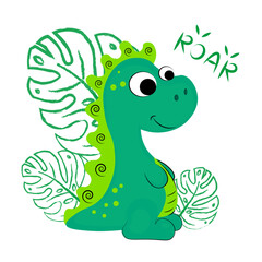 cute cartoon baby dinosaur on white