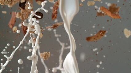 cereal and milk pouring in slow motoin - Powered by Adobe