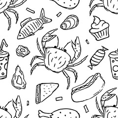 Seamless food pattern. Doodle food background