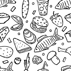 Seamless food pattern. Doodle food background