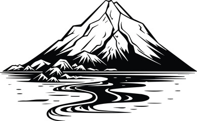 Dormant Volcano Logo Monochrome Design Style - obrazy, fototapety, plakaty