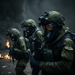 soldiers firing to enemy with their modern weapons