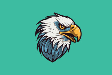 Eagle head vector illustration isolated on turquoise background. Eagle head mascot
