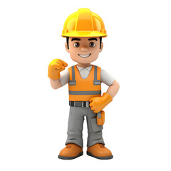 3D rendering, cartoon figure of a builder isolated