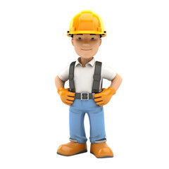 3D rendering, cartoon figure of a builder isolated