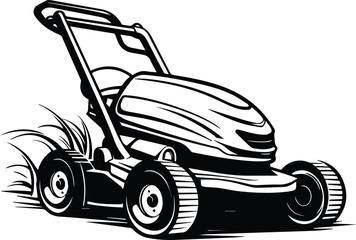 Lawn Mower Logo Monochrome Design Style - obrazy, fototapety, plakaty