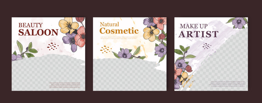 Beauty Center Makeup Social media post with watercolor background