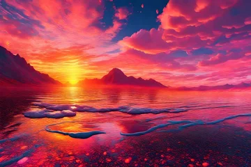 Foto op Aluminium Very bright colorful sunset. (AI-generated fictional illustration)  © freelanceartist