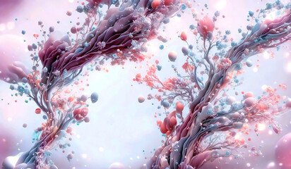 Fototapeta na wymiar Abstract tree and flower fantasy digital wallpaper background. Created using generative Ai
