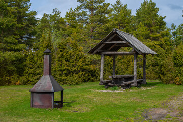 A public RMK Barbecue area in the middle of an Estonian forest. Kassari, Hiiumaa Island.