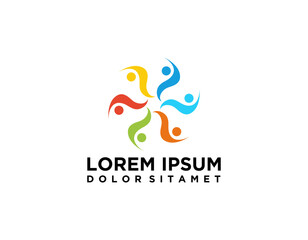 Abstract People Care Logo. Human Icon with Circular Two Hands Symbol. Flat Vector Logo Design Template Element.