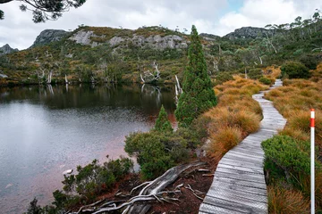 Crédence de cuisine en verre imprimé Mont Cradle The Overland Track in Tasmania - an Australian bushwalking track, traversing Cradle Mountain-Lake St Clair National Park