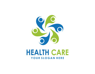 Abstract People Care Logo. Human Icon with Circular Two Hands Symbol. Flat Vector Logo Design Template Element.