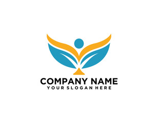 Abstract People Care Logo. Human Icon with Circular Two Hands Symbol. Flat Vector Logo Design Template Element.