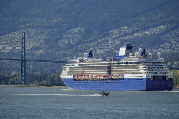 Celebrity cruiseship cruise ship liner Summit or Millennium departure from Vancouver terminal,...