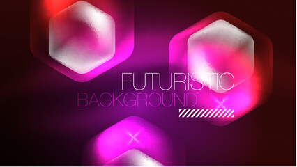 Glowing neon hexagons in dark space. Digital technology cyberspace hi-tech techno abstract background template