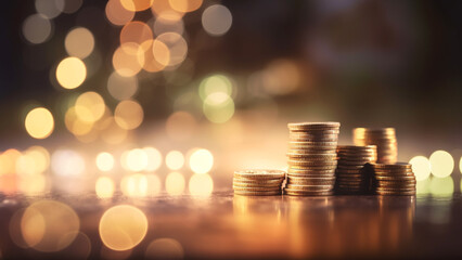 Bargeld gestapelt nebeneinander vor leuchtenden Hintergrund