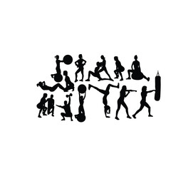 Obraz premium Fitness Gym Sport Activity Silhouettes, art vector design 