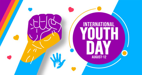 12 August International Youth Day background template. Holiday concept. background, banner, placard, card, and poster design template with text inscription and standard color. vector illustration.