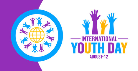 Fototapeta na wymiar 12 August International Youth Day background template. Holiday concept. background, banner, placard, card, and poster design template with text inscription and standard color. vector illustration.