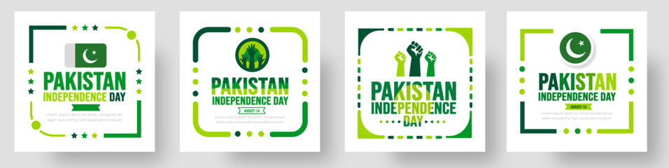 14 August Pakistan Independence Day social media post banner or sticker design template set.  background, banner, placard, card, and poster design template. Youm e Azadi - obrazy, fototapety, plakaty