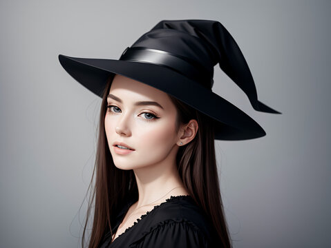 Portrait of a brunette in Halloween witch costume