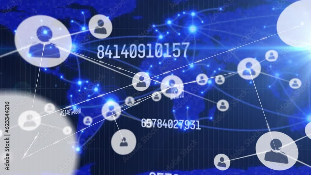 Poster animation of network of connections over data processing and world map