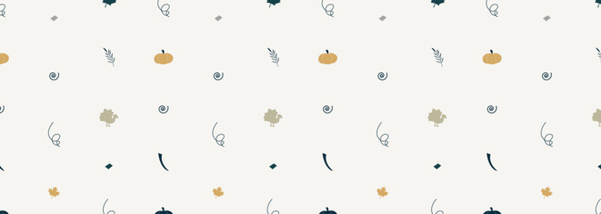 Fall background. Pumpkin, turkey and maple leaf pattern.