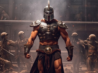 Gladiator in armor. Digital art. Generative AI. - obrazy, fototapety, plakaty