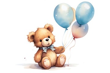 Watercolor teddy bear clip art on white background Generative AI - 623344693