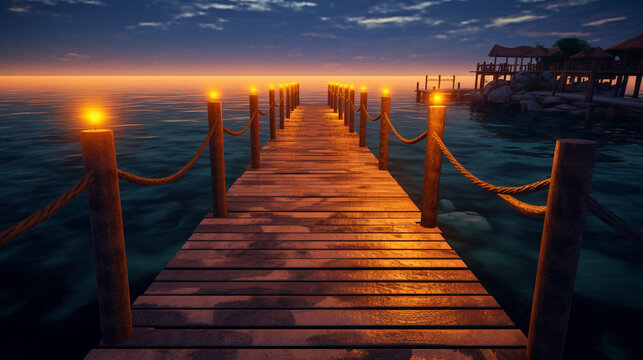 sunset on the pier HD 8K wallpaper Stock Photographic Image