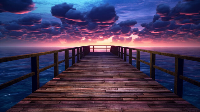 sunset over the pier HD 8K wallpaper Stock Photographic Image