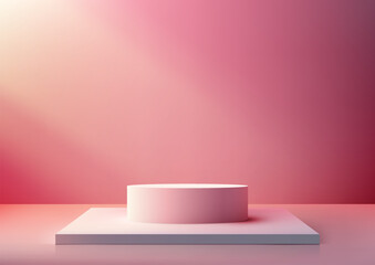 Elegant Pink Podium Stand on White Base. Modern Interior Concept Mockup