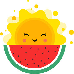 Cute Sun Cartoon Character with Watermelon Slice