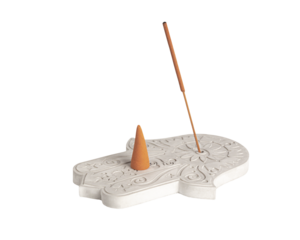Hand shaped incense holder with incense stick and cone. Meditation, relaxation, aromatherapy, incense, spa.