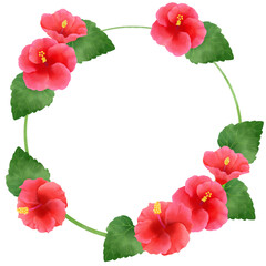 水彩で描いたハイビスカスのリース／Hibiscus wreath painted by watercolor