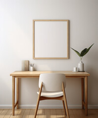 A minimalist mockup of an empty frame, painting, and poster on a wall creates a powerful interior design statement full of potential. Minimal home interior design idea. Scandinavian minimal design.