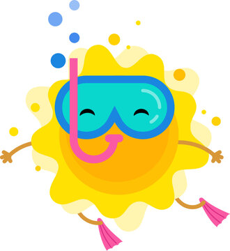 recommend clip art: Cute Sun Cartoon Character with Snorkel and Diving Mask 