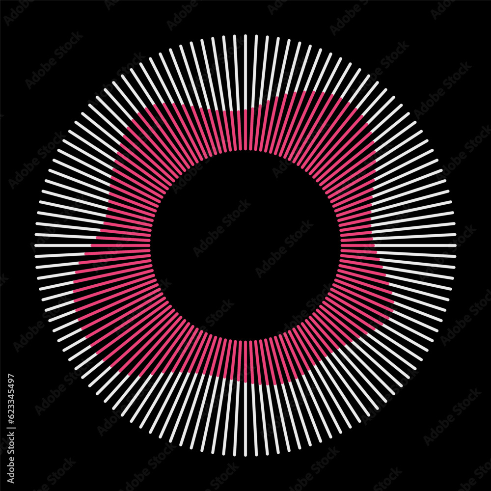 Wall mural abstract circle vector symbol. radial concentric white and pink lines. sunburst isolated on black ba