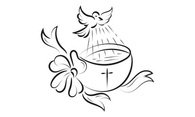 Catholic Baptism. Baptism symbol Sacraments of Catholic Church Eucharist.