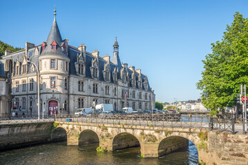 View at the Prefecture building with bridge over Odet river in Quimper, France