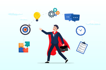 Success businessman with competency skills set, competence skills or ability for work responsibility, professional, work experience, capability or qualification for job or career development (Vector)