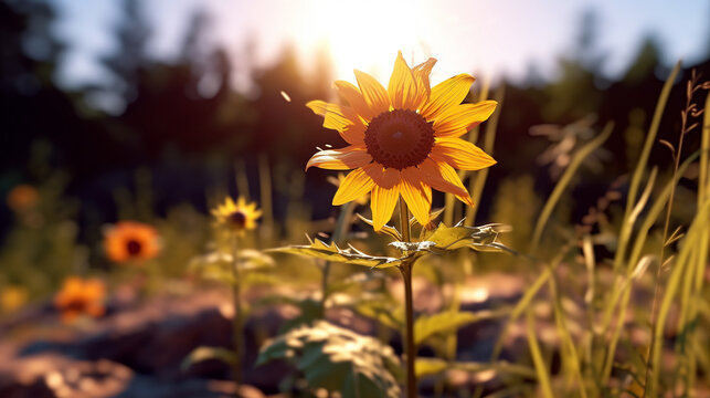 sunflower in the sun HD 8K wallpaper Stock Photographic Image