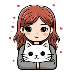a woman holding a white cat in her arms vector illustration, International Cat Day